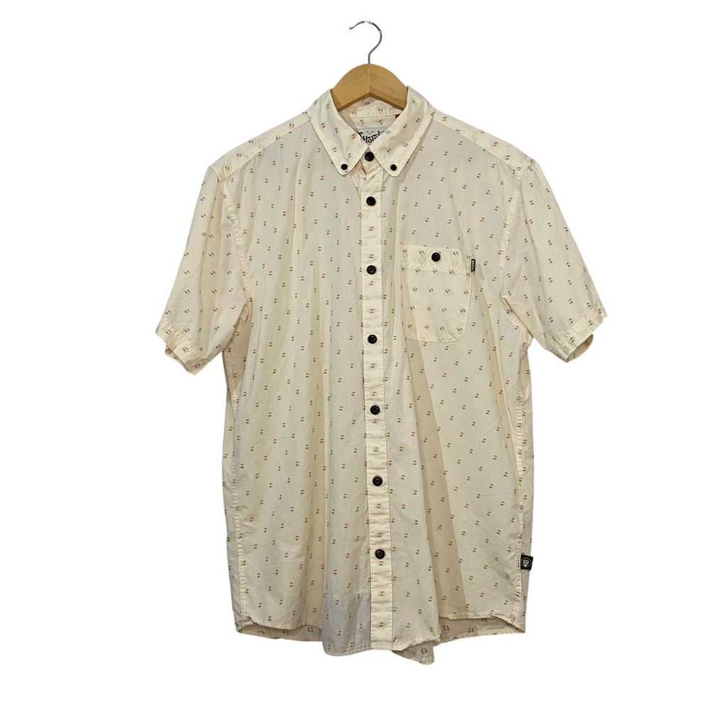 Howler Brothers Mens Medium Cream Geometric Embroidered Short Sleeve Button Down